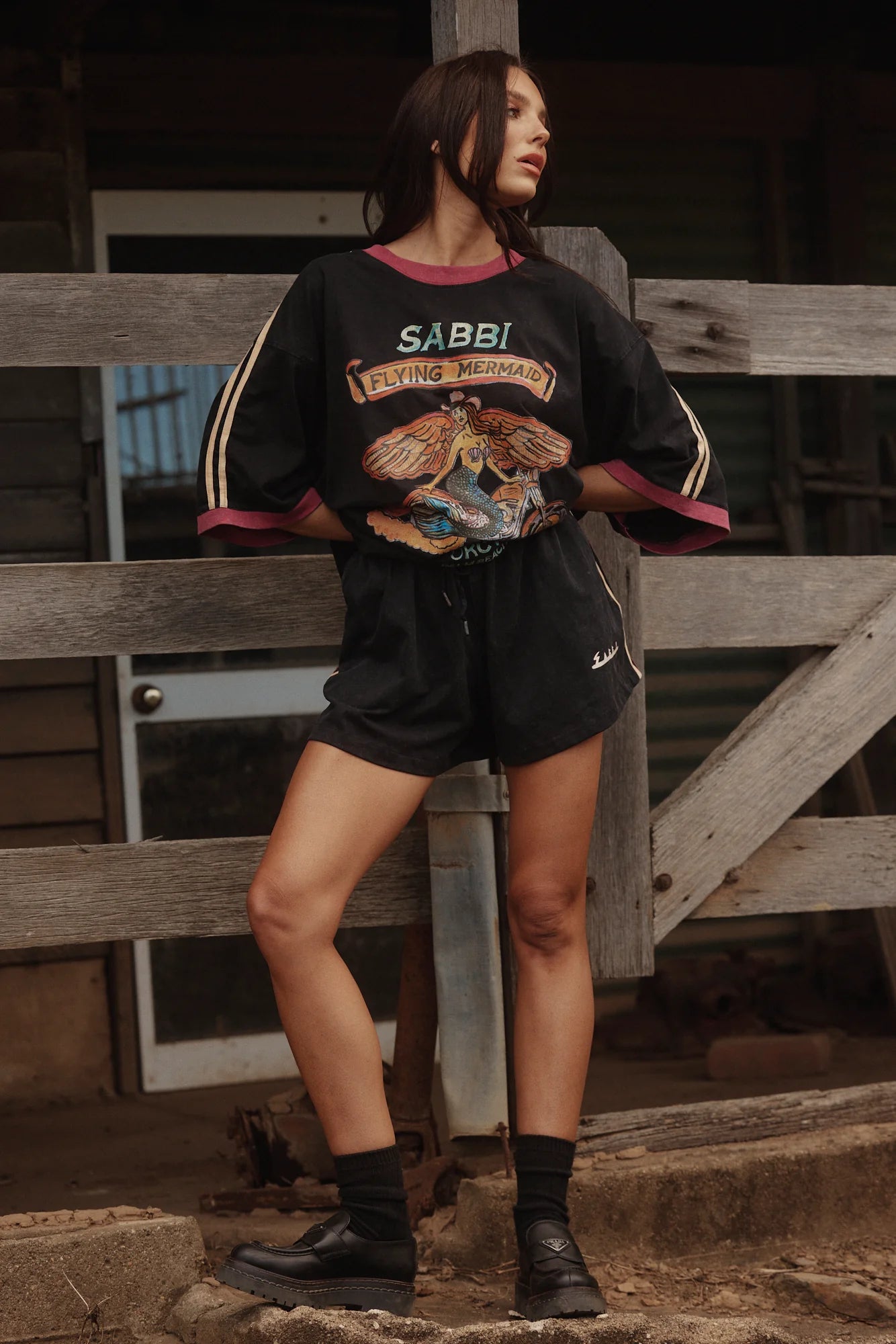 The Very Oversized Flying Mermaid Tee - Black