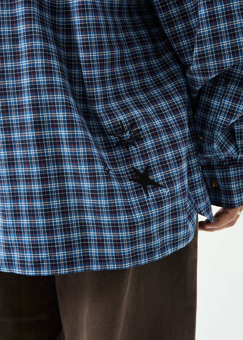 Mountains - Oversized Long Sleeve Shirt - Navy Check
