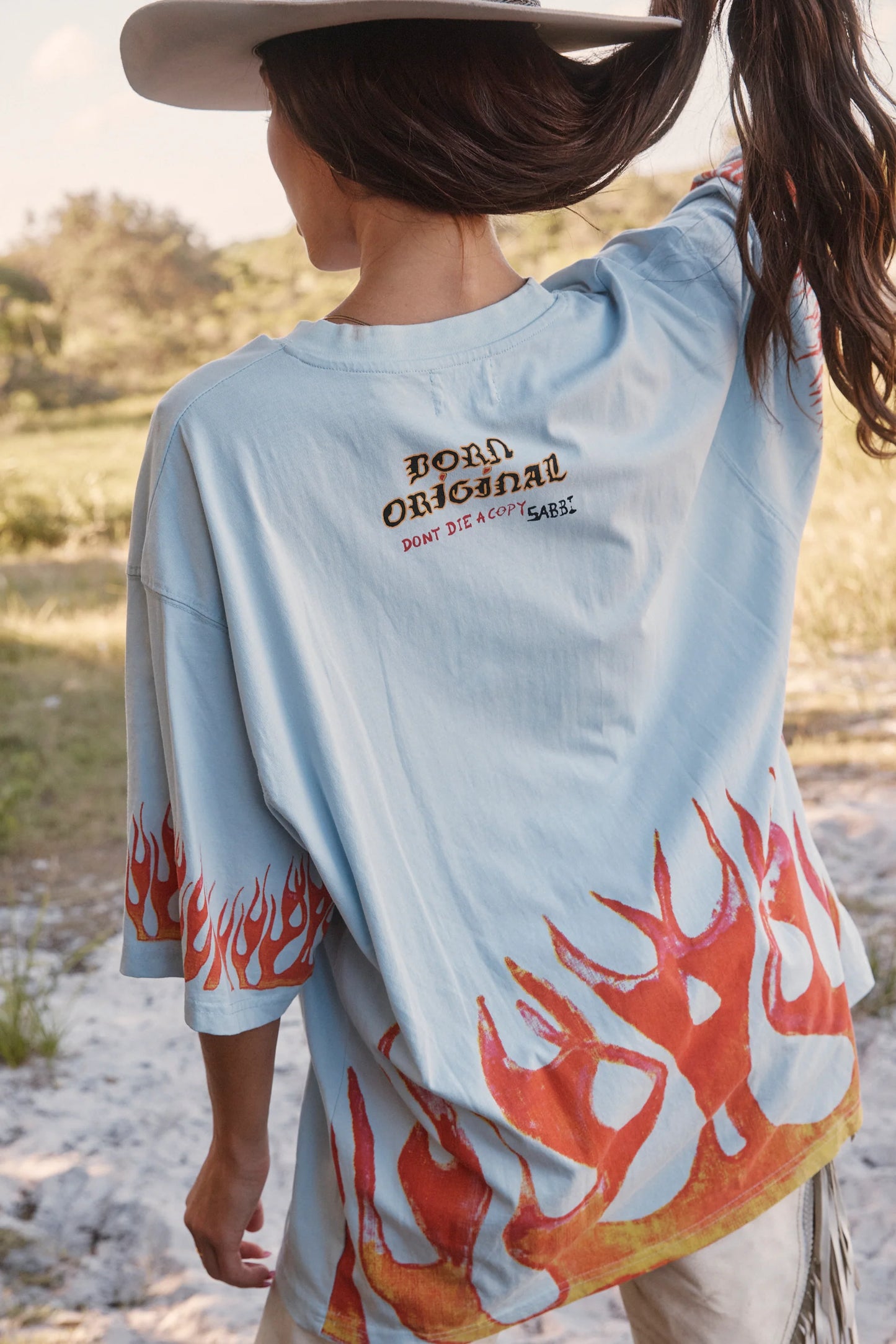 The Very Oversized Flaming Cowboy Tee - Sky