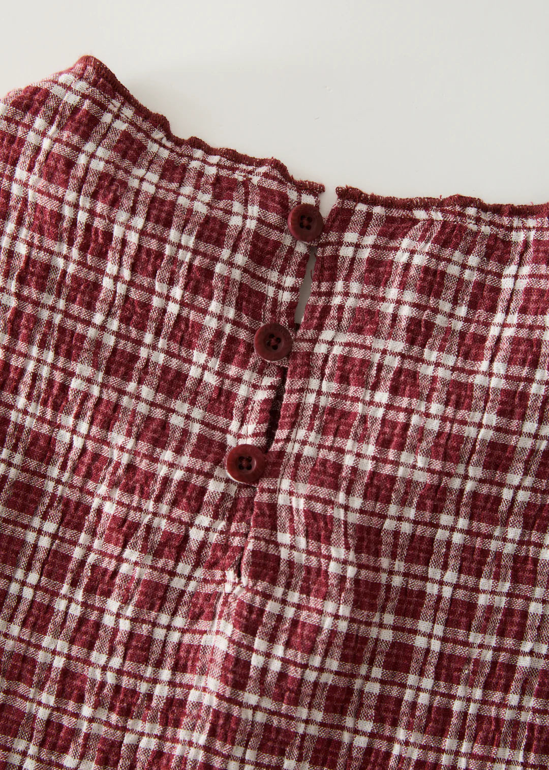 Base - Seersucker Midi Dress - Burgundy Check