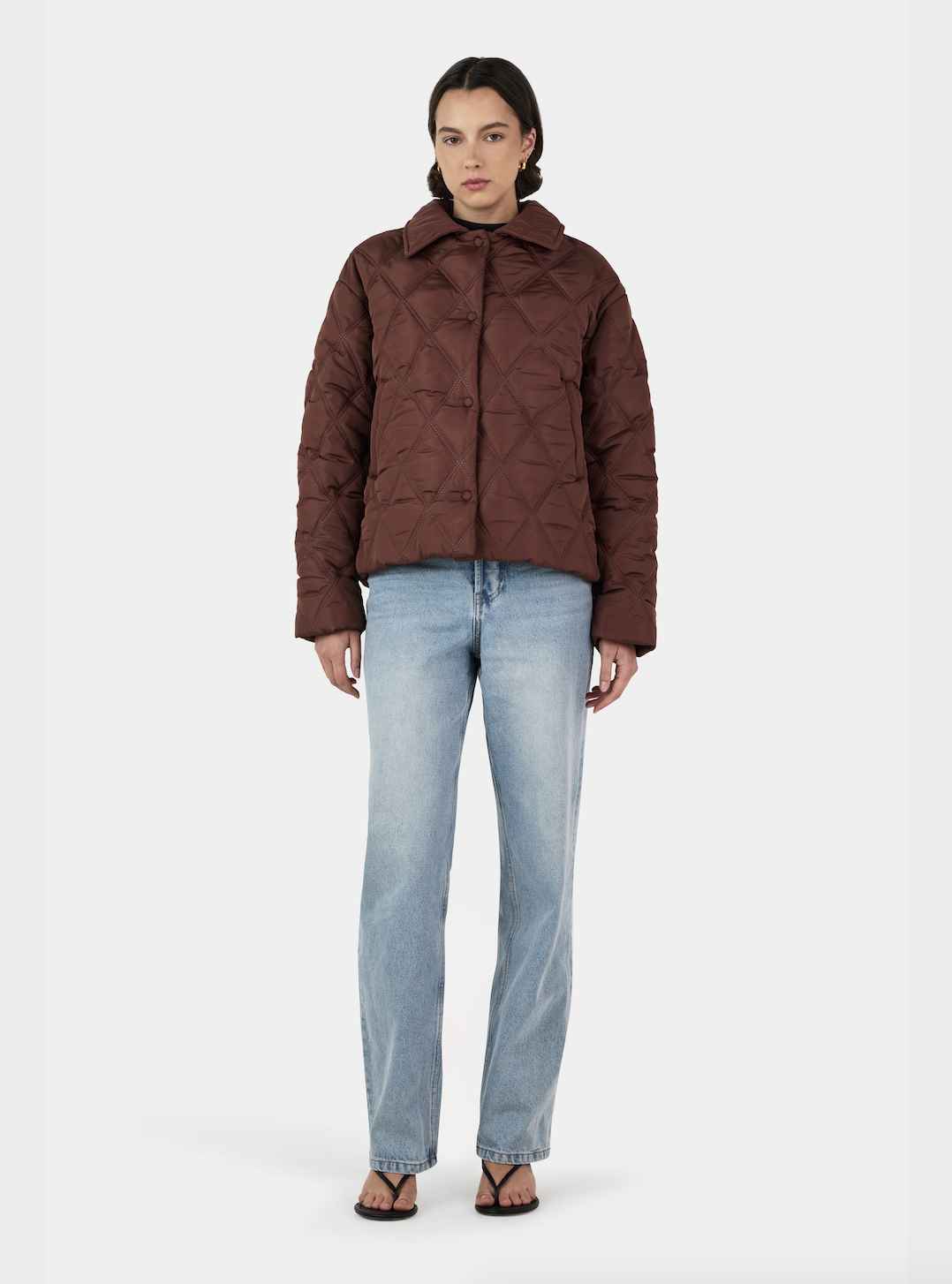 Quinton Cropped Quilted Jacket - Milk Chocolate