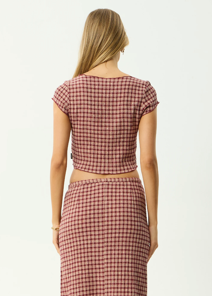 Capricorn Tully - Seersucker Top - Burgundy/Beige Check