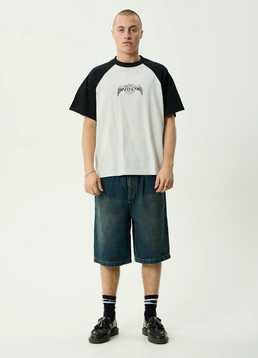 Wings - Heavyweight Raglan Tee - Grey Marle