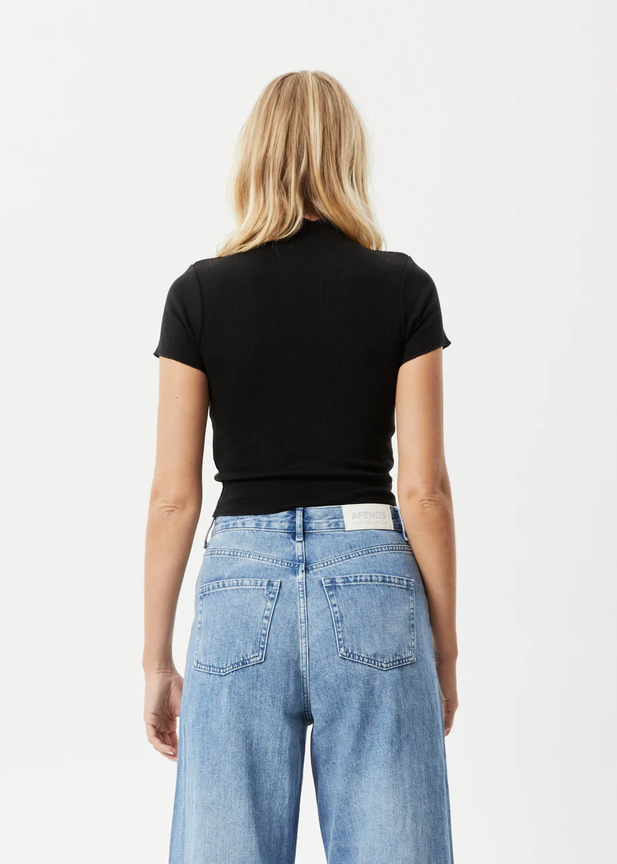 Iconic - Hemp Ribbed High Neck T-Shirt - Black