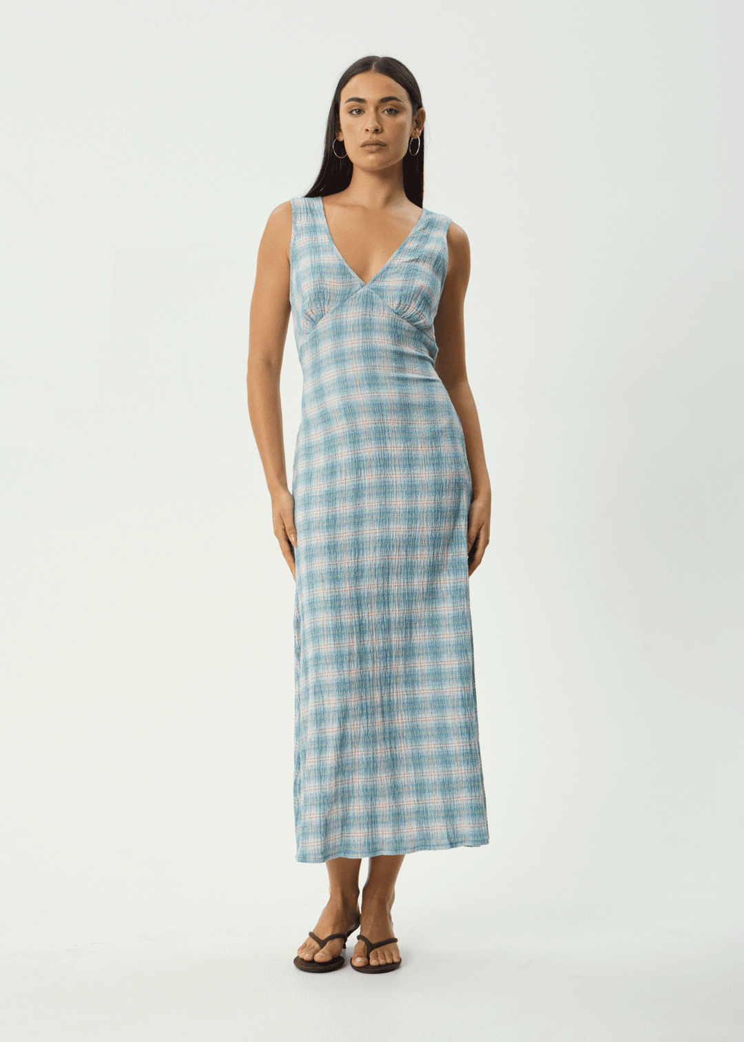 Position - Seersucker Check Maxi Dress - Lake Check