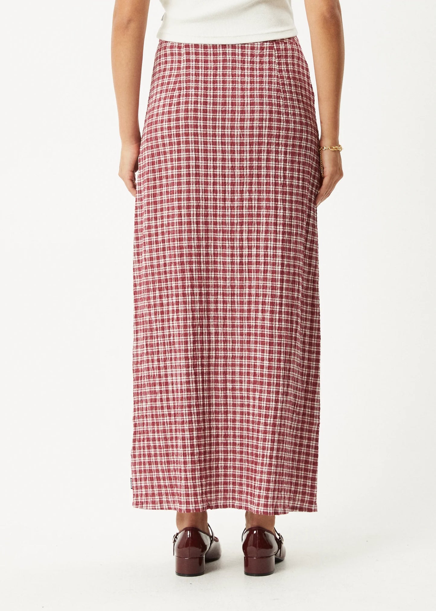 Base Seersucker Maxi Skirt - Burgundy Check