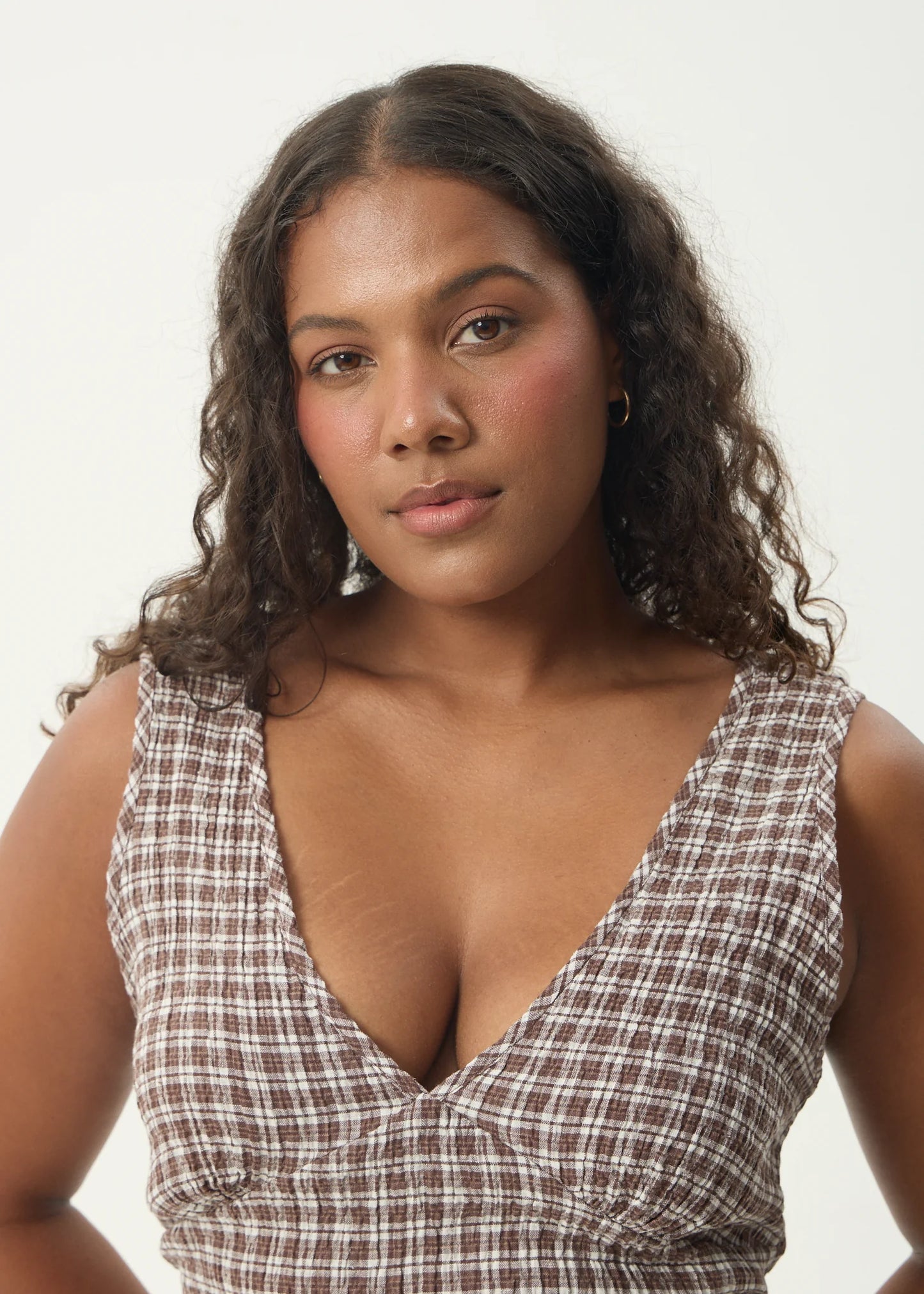 Base Seersucker Maxi Dress - Coffee Check