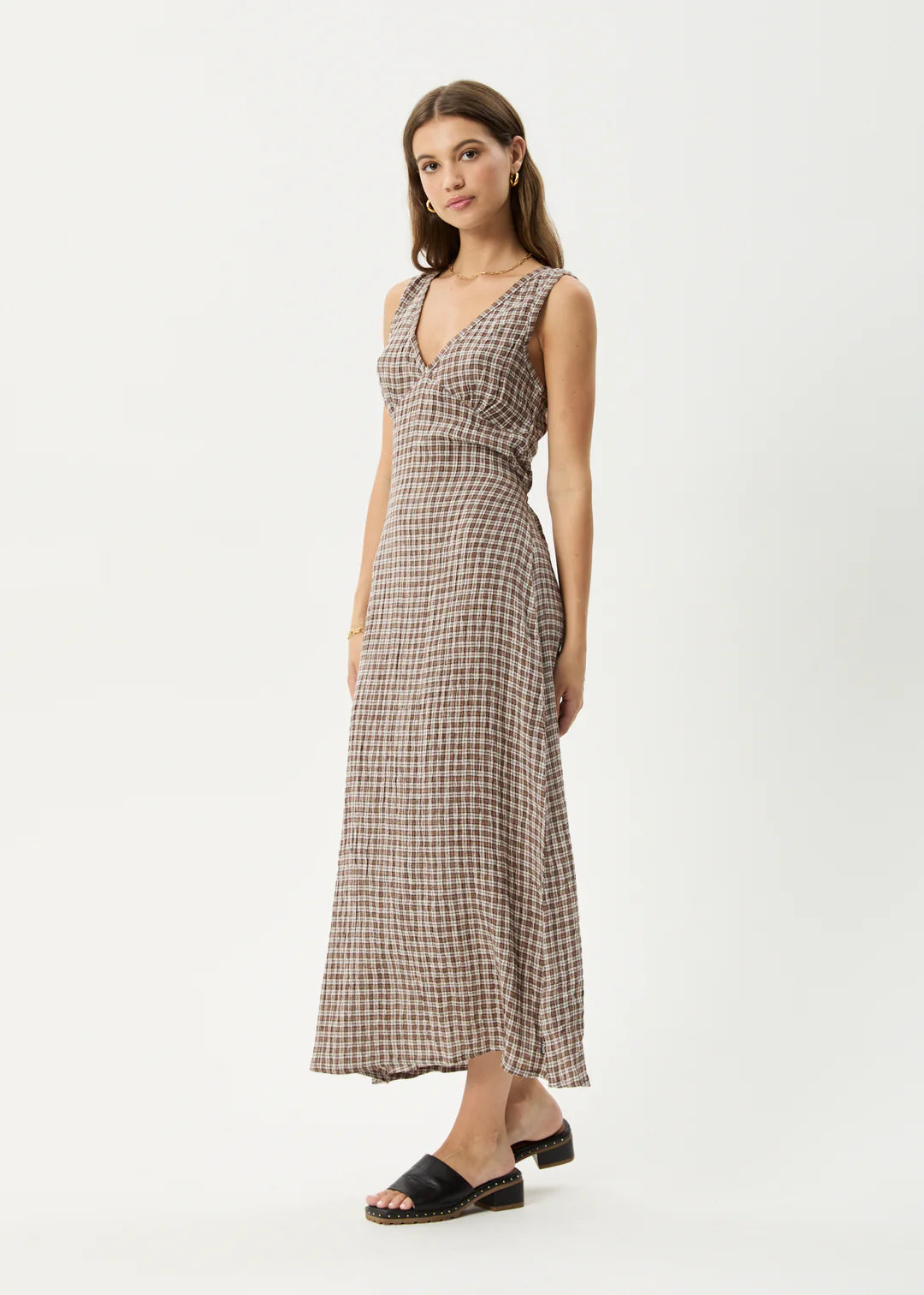 Base - Seersucker Check Maxi Dress - Coffee Check