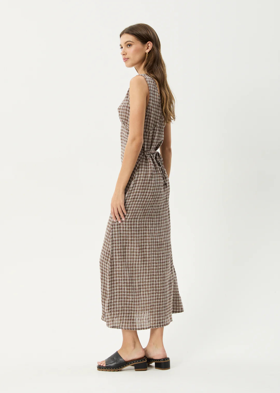 Base - Seersucker Check Maxi Dress - Coffee Check