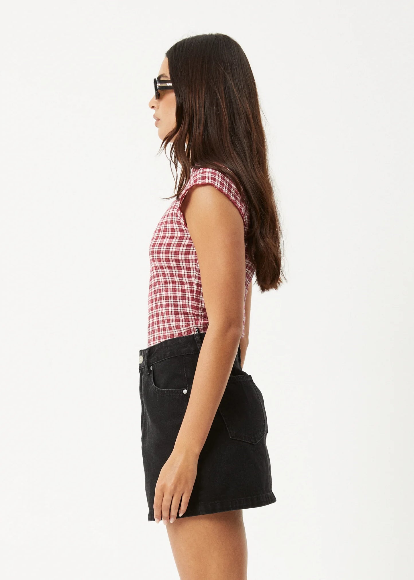 Base Seersucker Top - Burgundy Check