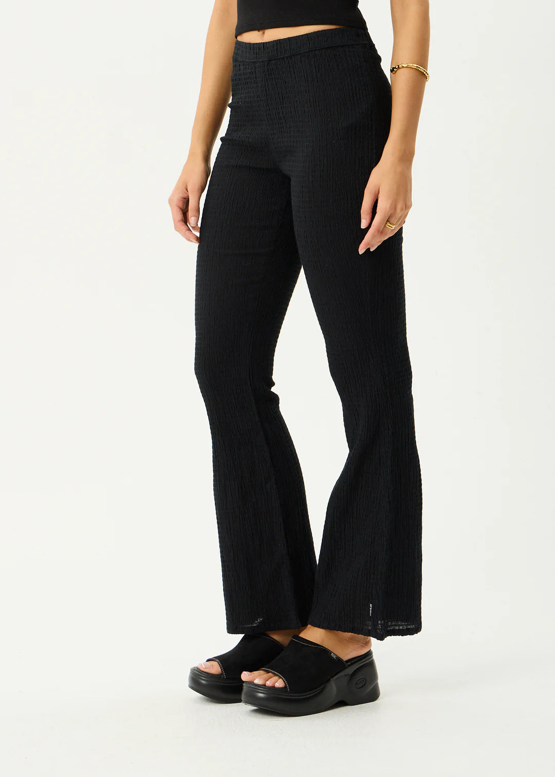 Focus - Seersucker Flare Pant - Black