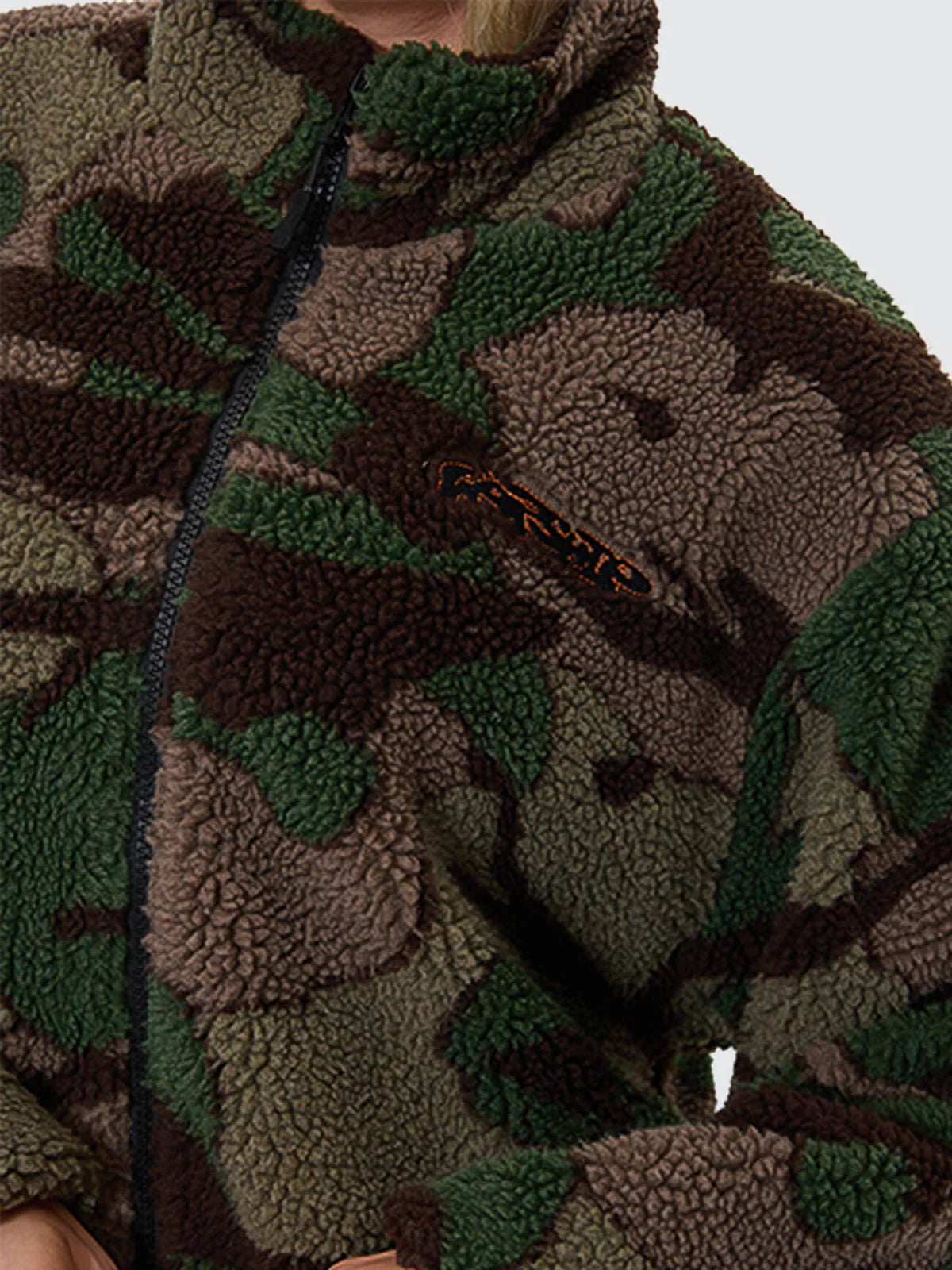 Plain Sight Zip Through Sherpa Fleece - Camo Green