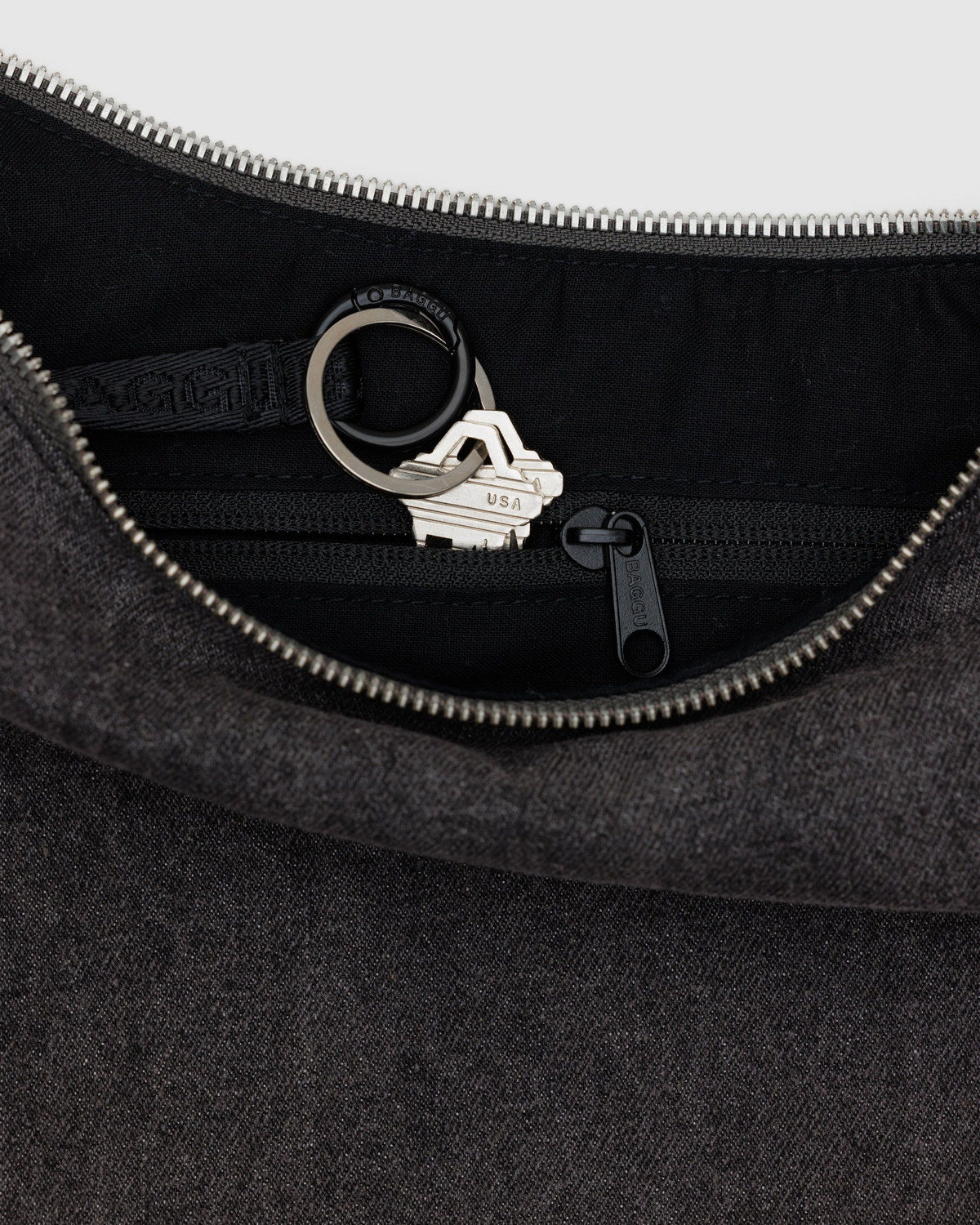 Medium Nylon Crescent Bag - Washed Black Denim