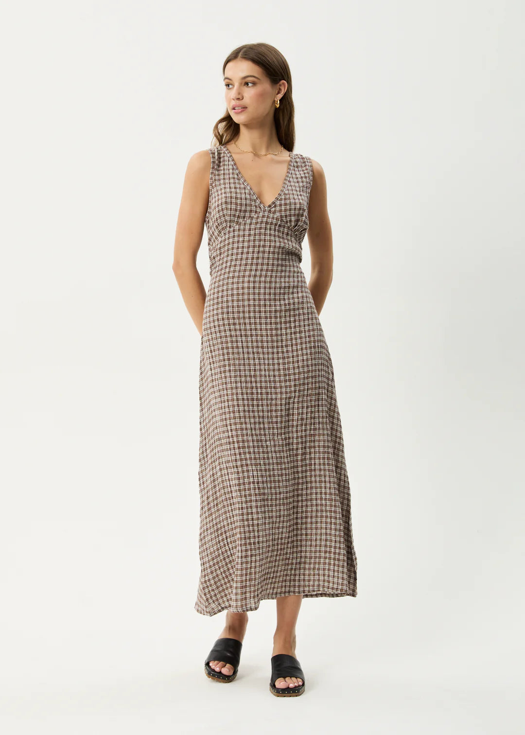 Base - Seersucker Check Maxi Dress - Coffee Check