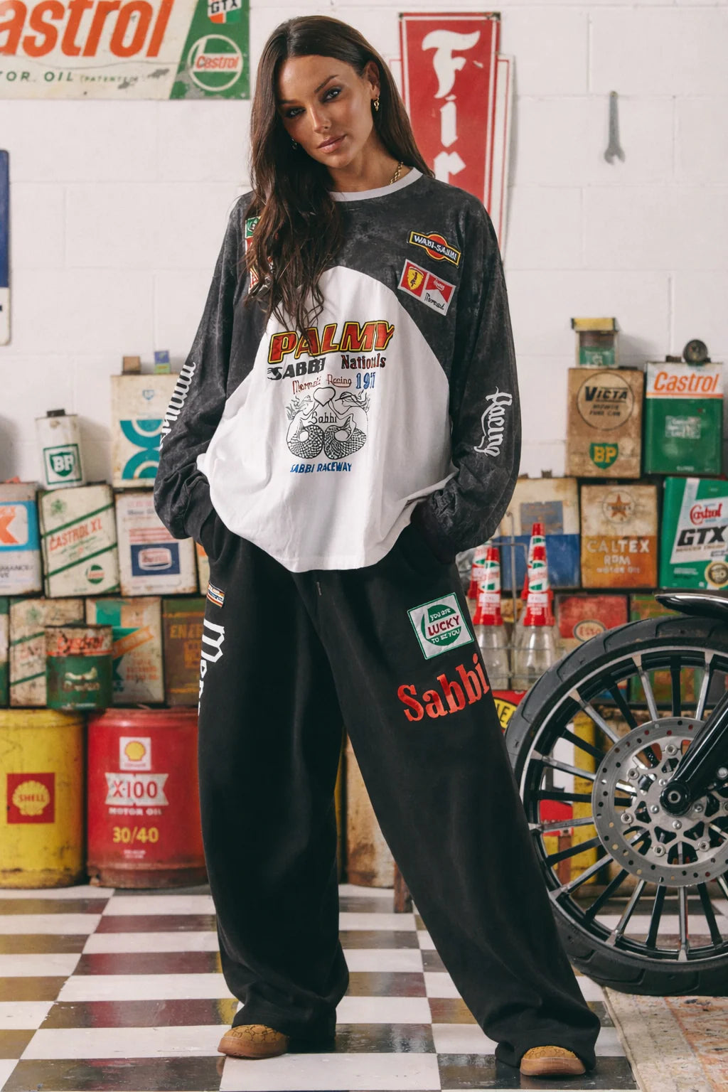 The Long Sleeve Mermaid Racing Tee - Black/White