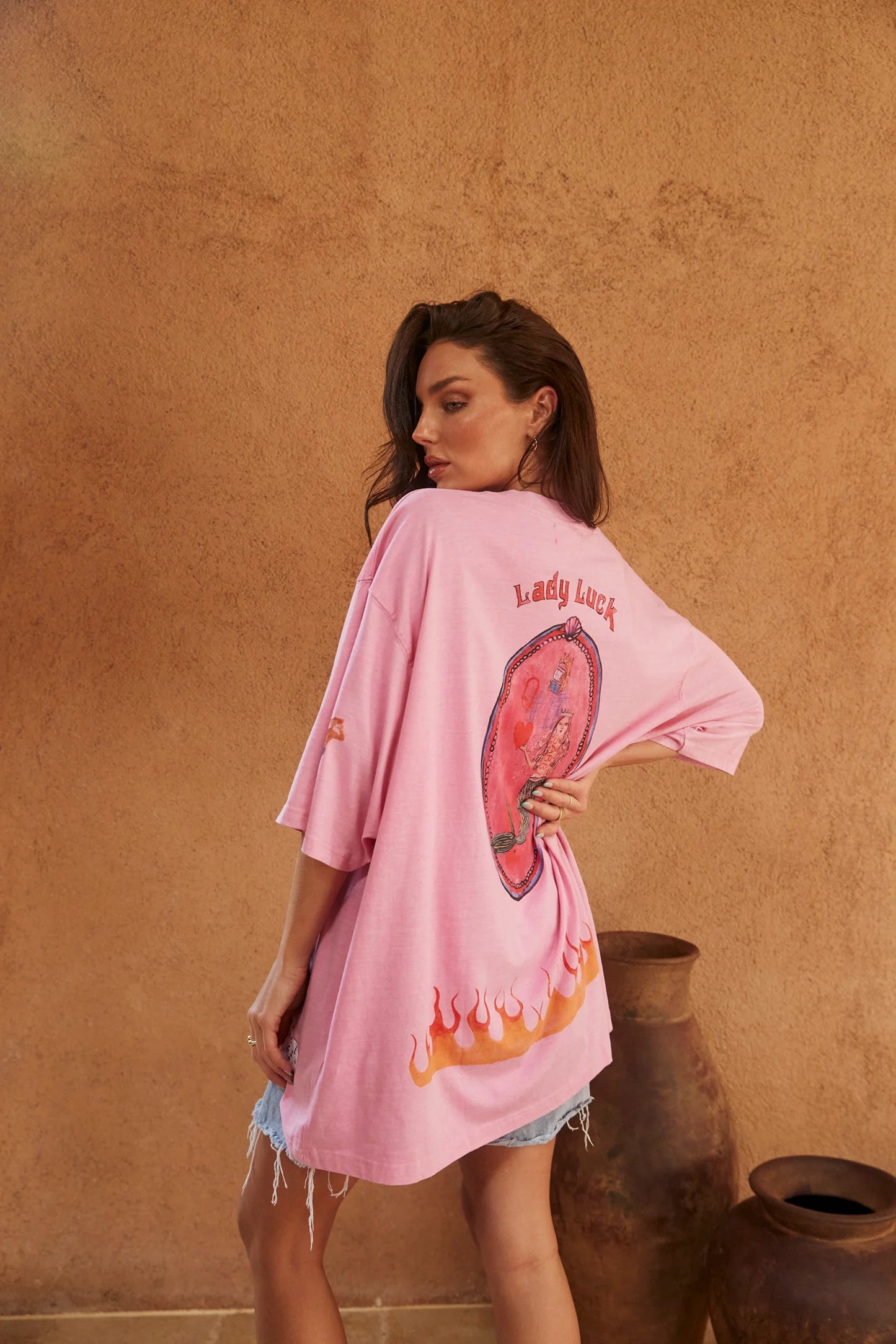 Lucky Mermaid Oversized Tee - Pink