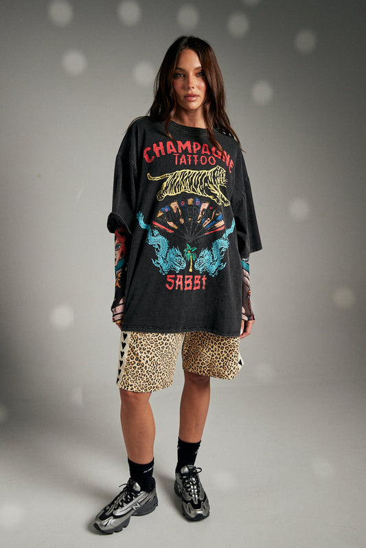 Champagne Tattoo Tee - Black