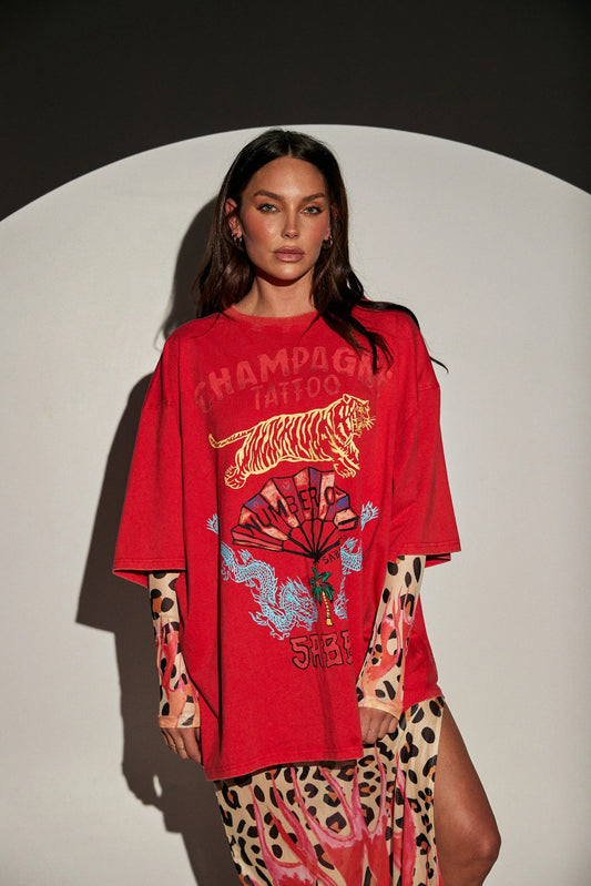 Champagne & Tattoo Tee - Red