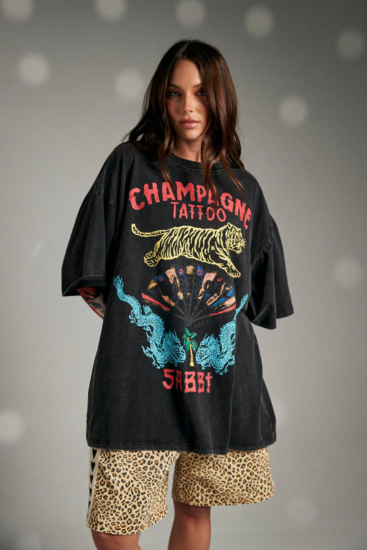 Champagne & Tattoo Tee - Black