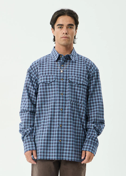 Mountains - Oversized Long Sleeve Shirt - Navy Check