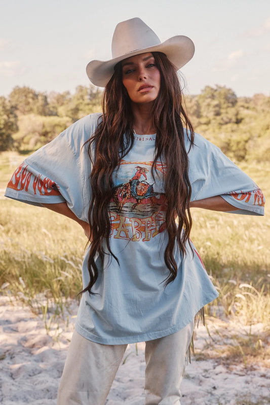 The Very Oversized Flaming Cowboy Tee - Sky