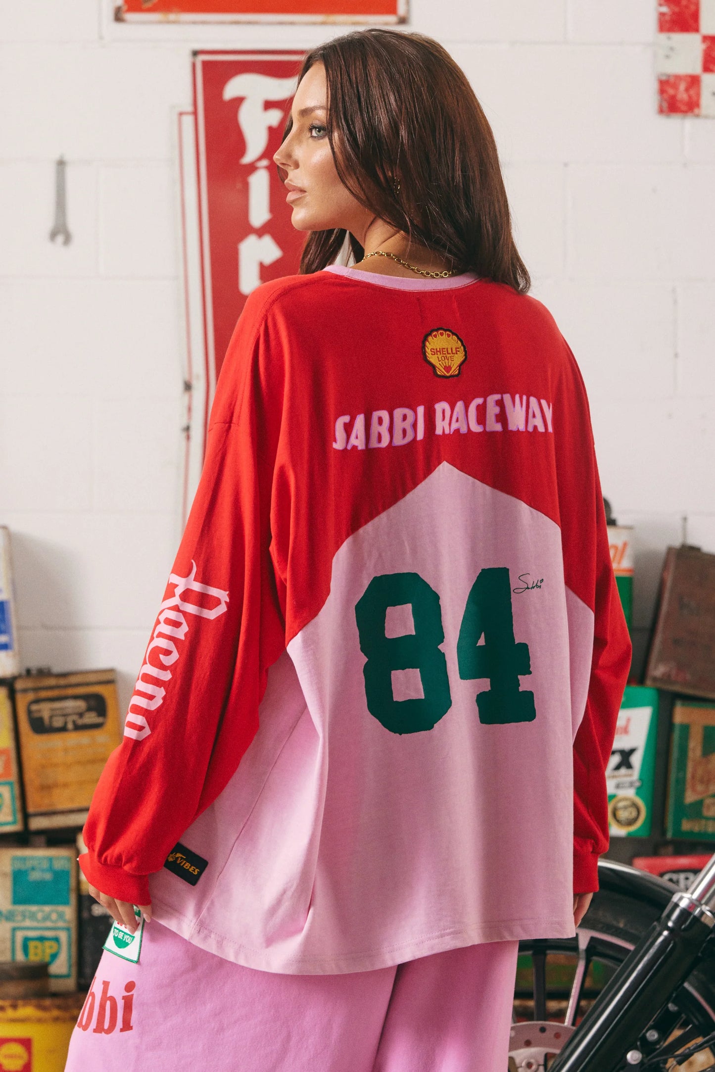 The Long Sleeve Mermaid Racing Tee - Red & Pink