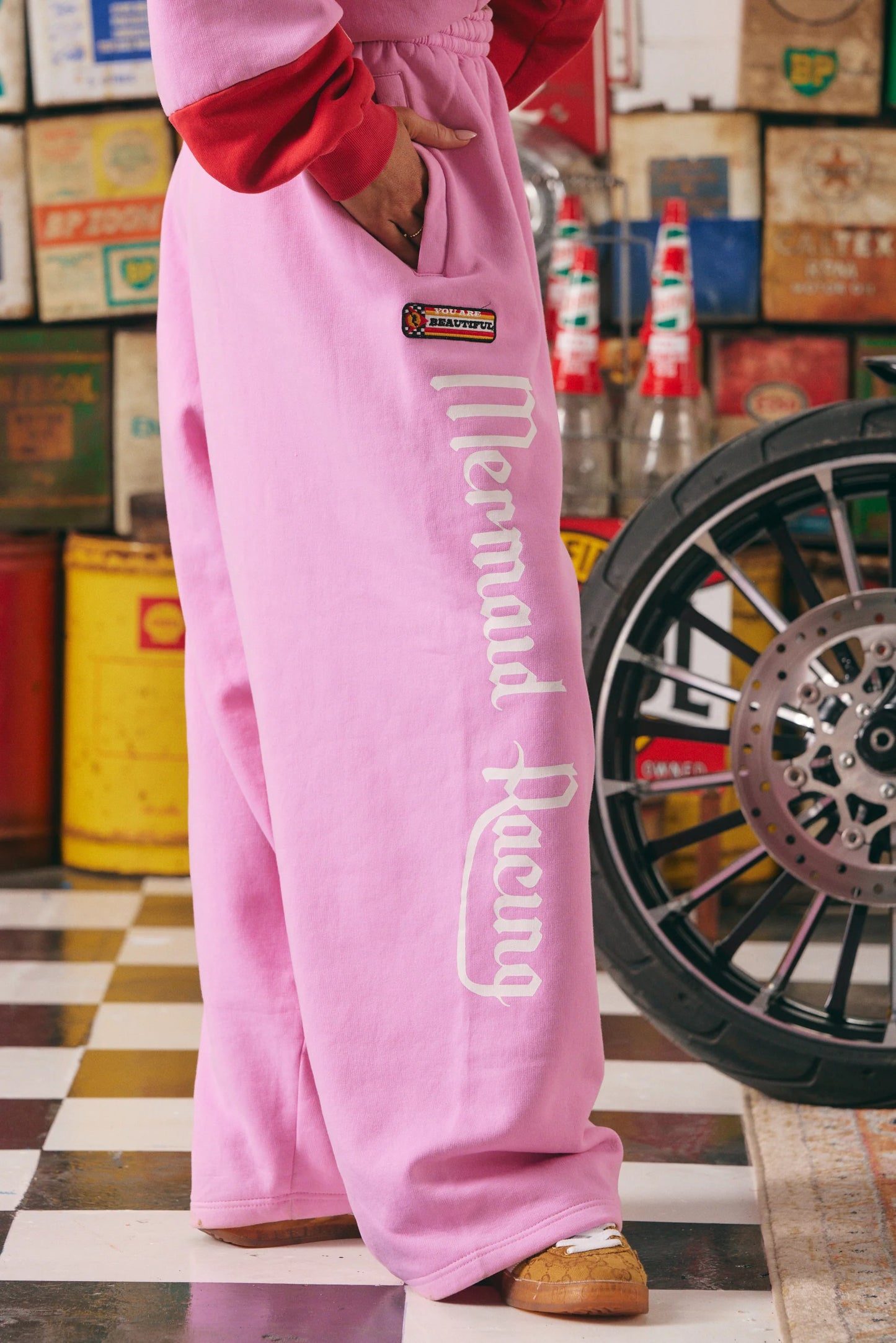 Wide Leg Sweat Pant - Mermaid Racing - Pink