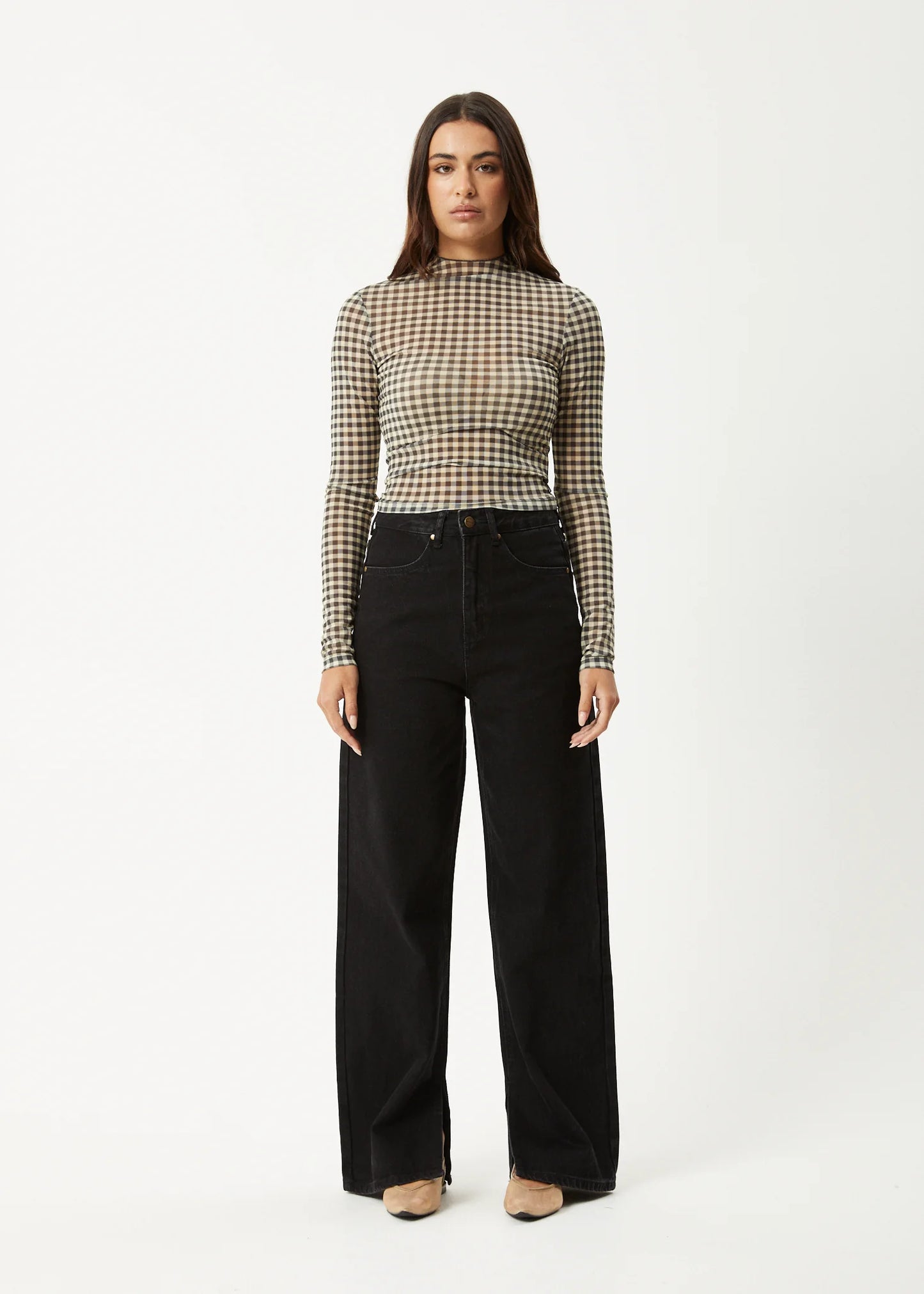 Gambet Sheer Long Sleeve Top - Black/Sand