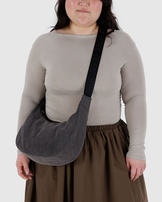 Medium Nylon Crescent Bag - Washed Black Denim