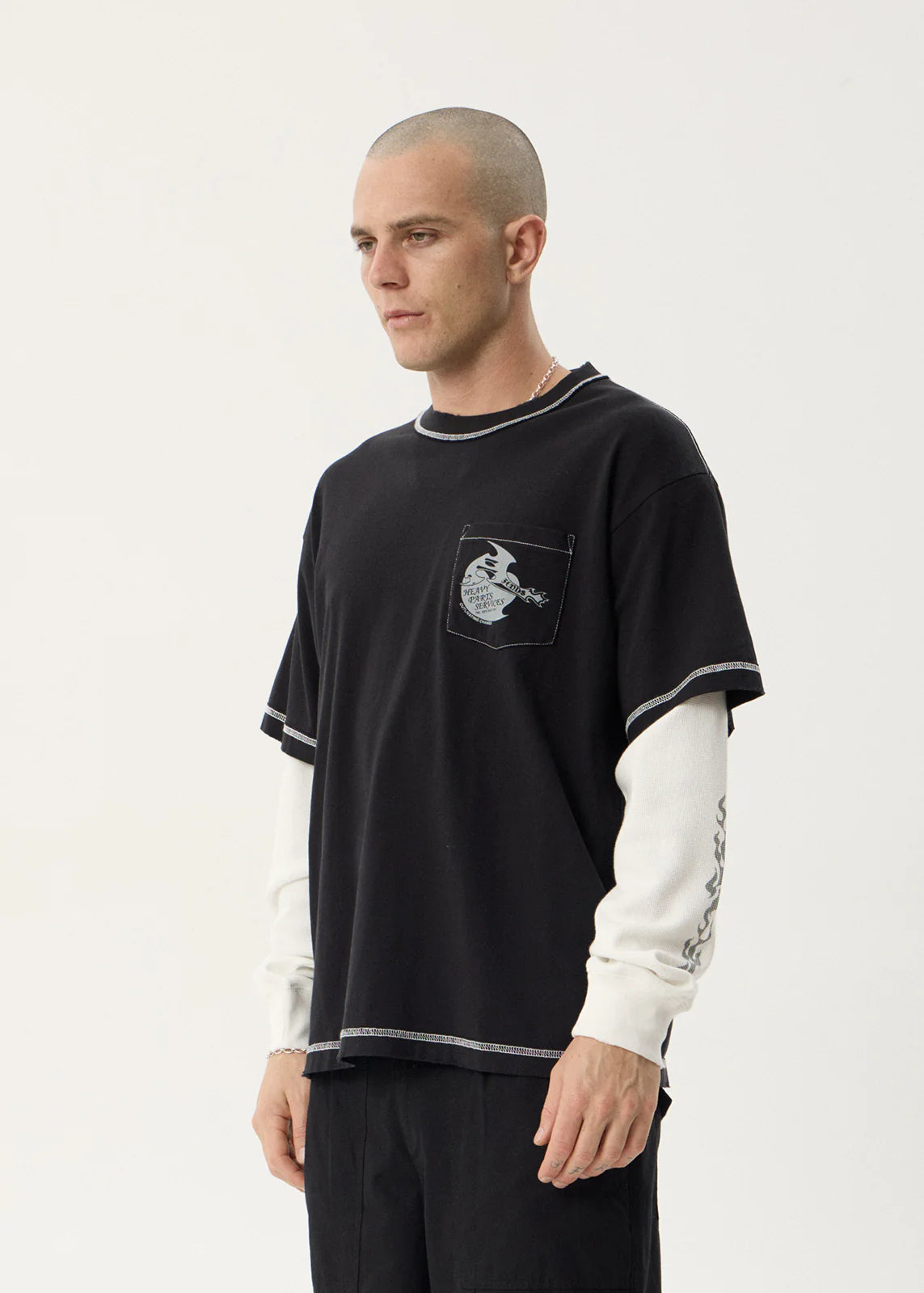 Heavy Parts - Layered Waffle Long Sleeve Tee - Stone Black