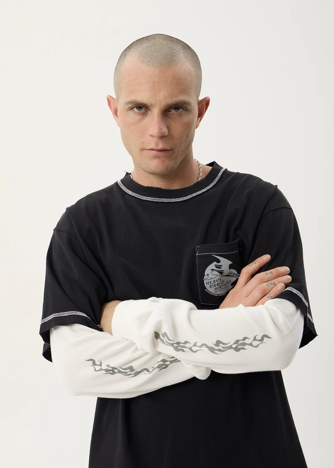 Heavy Parts - Layered Waffle Long Sleeve Tee - Stone Black