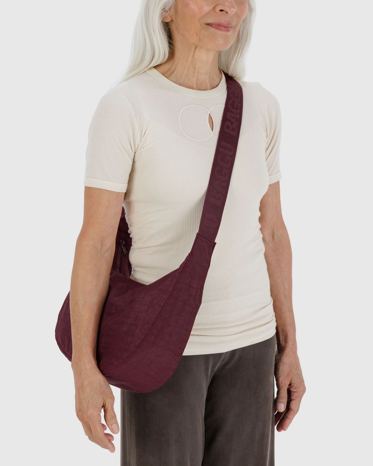 Medium Nylon Crescent Bag - Mahogany