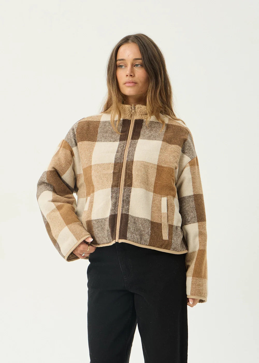 Berlin Reversible Polar Fleece Jacket - Almond Check