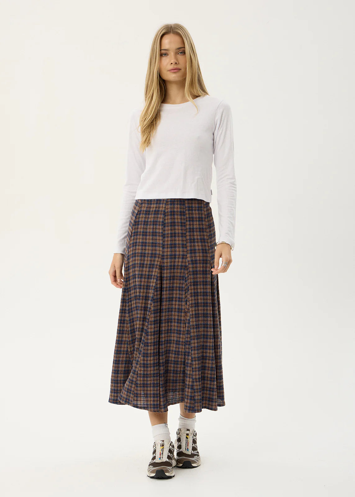 Lana - Seersucker Midi Skirt - Shev Indigo Check