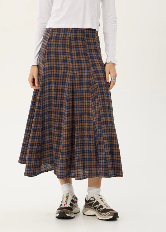 Lana - Seersucker Midi Skirt - Shev Indigo Check