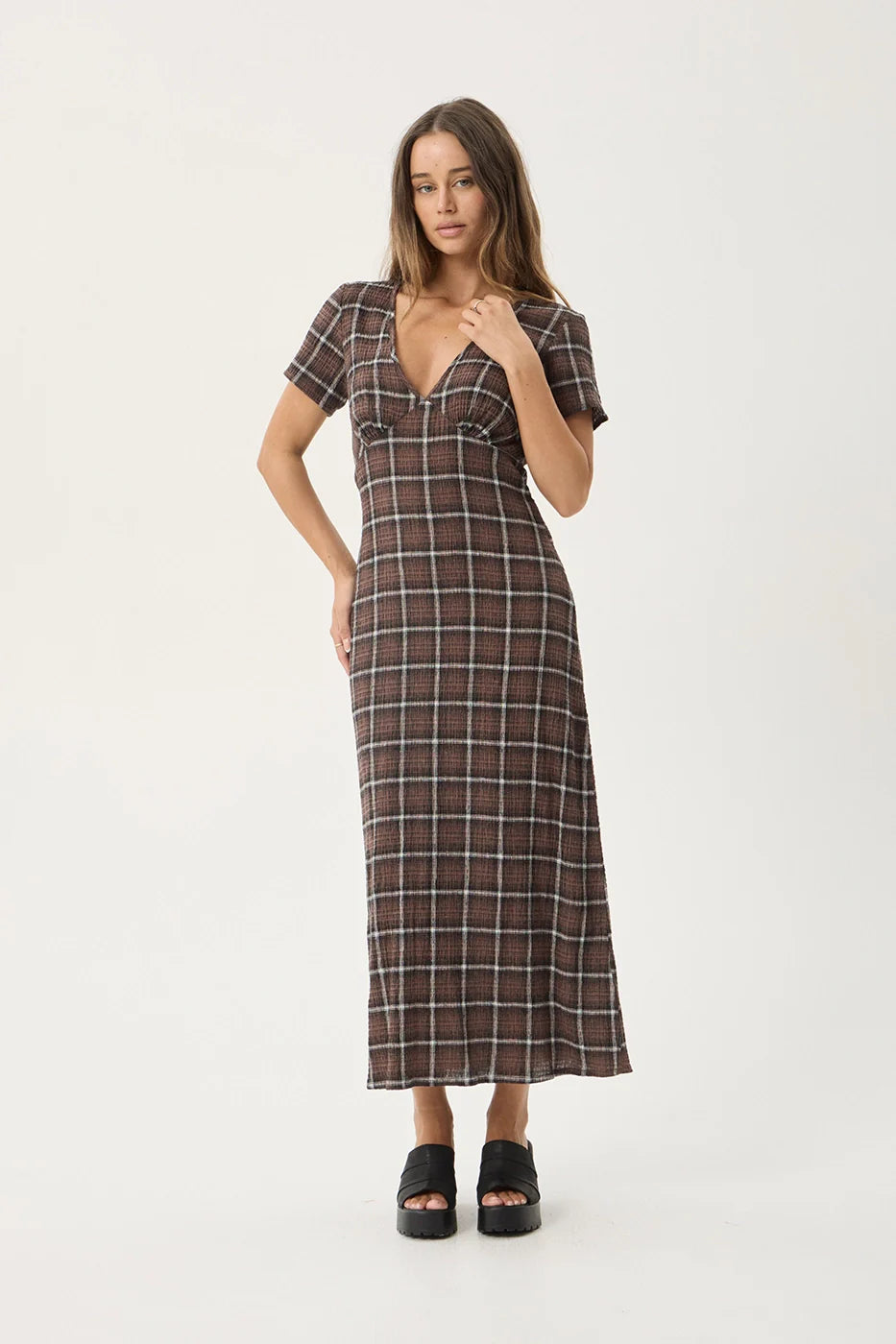 Reverie - Seersucker Maxi Dress - Coffee Check