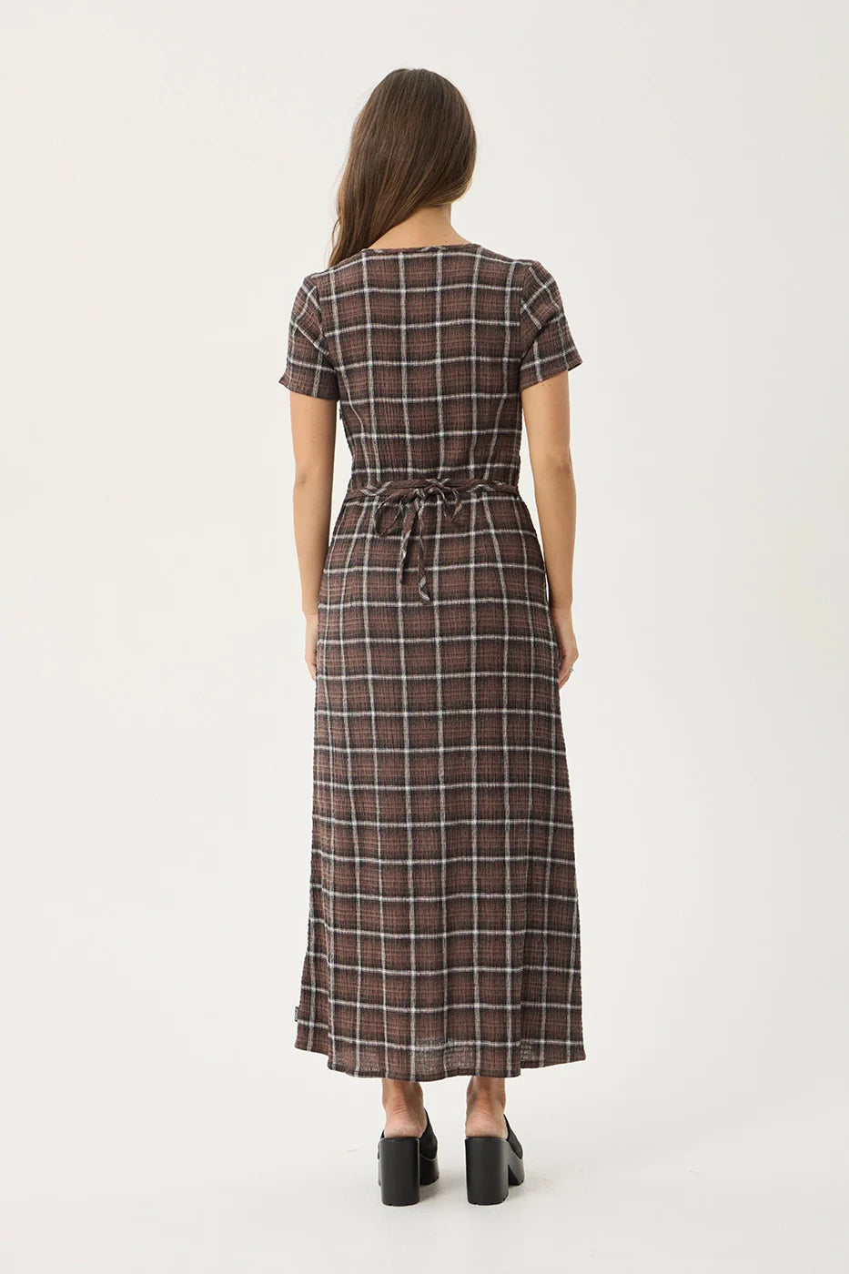 Reverie - Seersucker Maxi Dress - Coffee Check