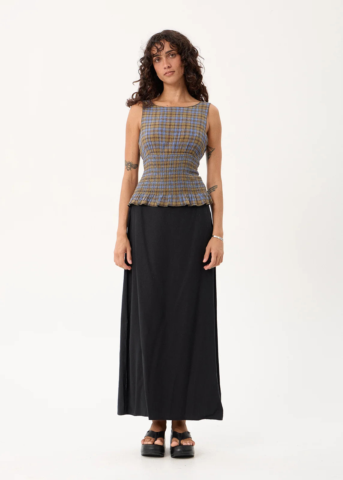 Cedar Hemp Seersucker Top - Cedar Blue Check