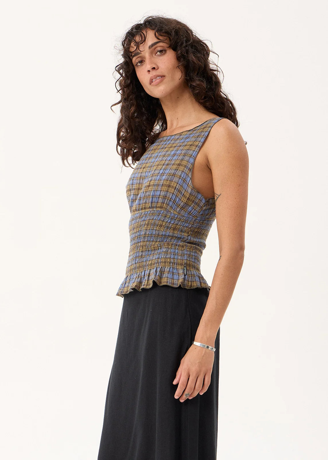 Cedar Hemp Seersucker Top - Cedar Blue Check