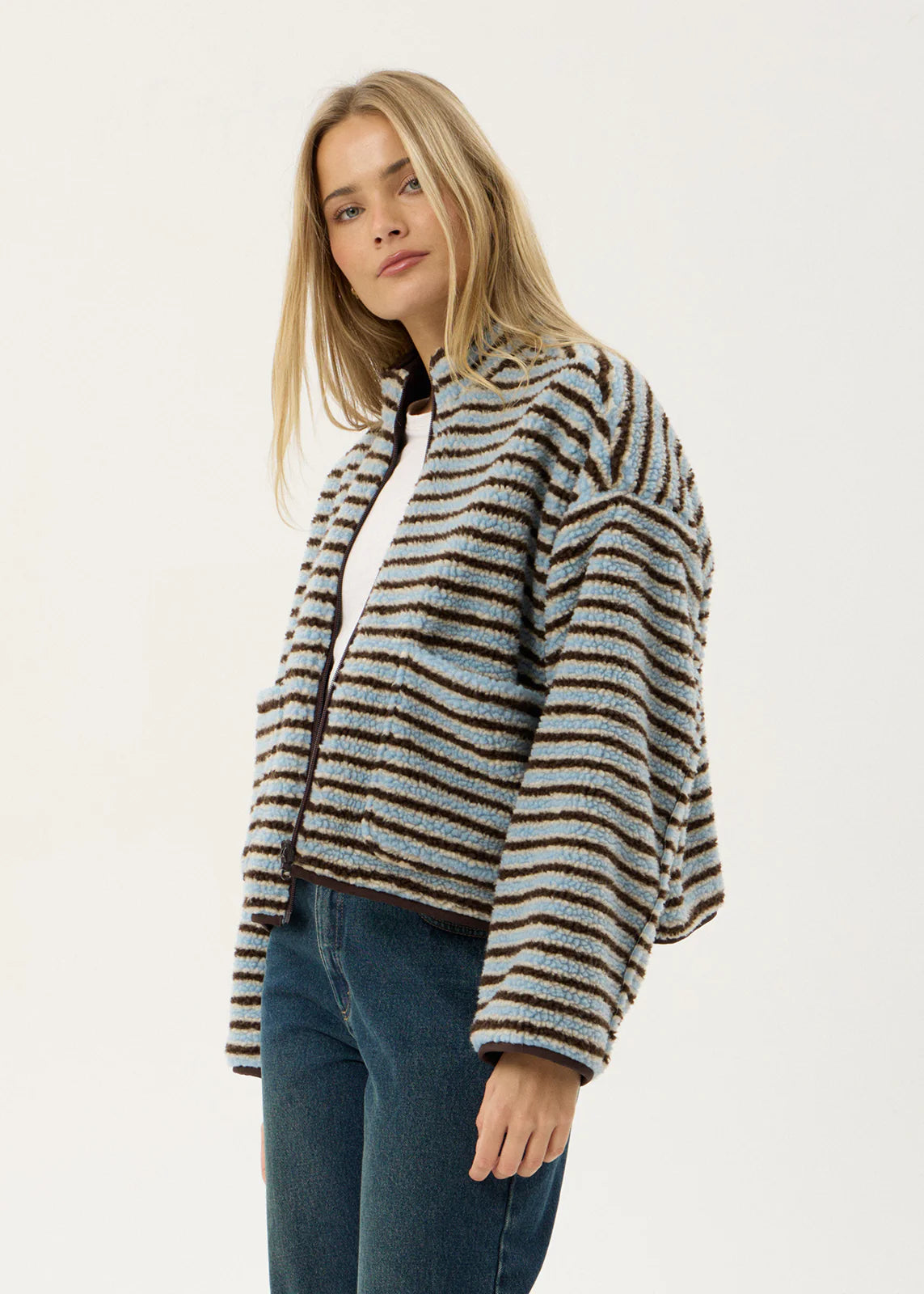 Berlin - Reversible Polar Fleece Jacket - Coffe/Blue Stripe