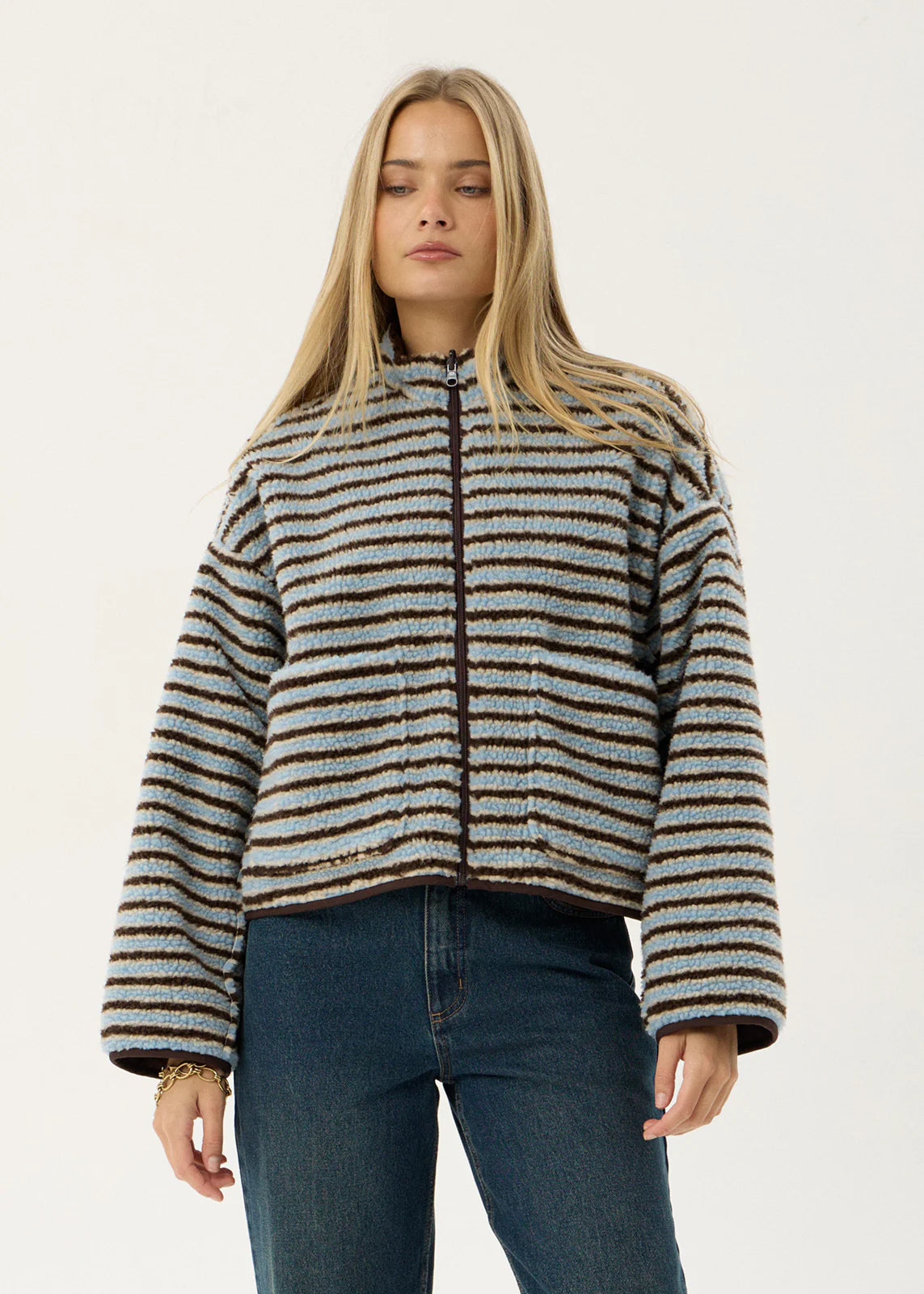 Berlin - Reversible Polar Fleece Jacket - Coffe/Blue Stripe