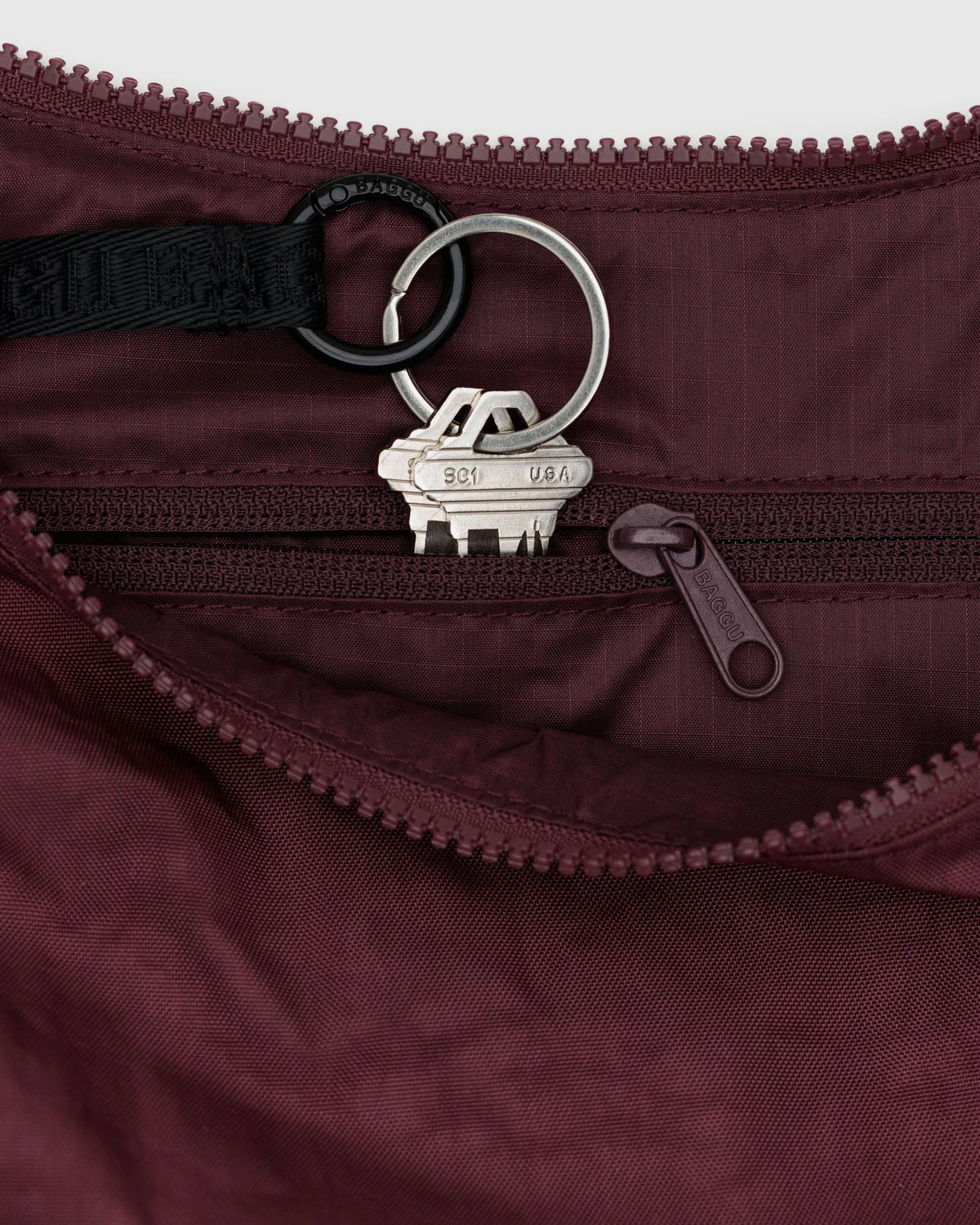 Medium Nylon Crescent Bag - Mahogany