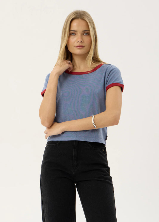 Carmen Baby Ringer Tee - Slate Blue/ Ketchup