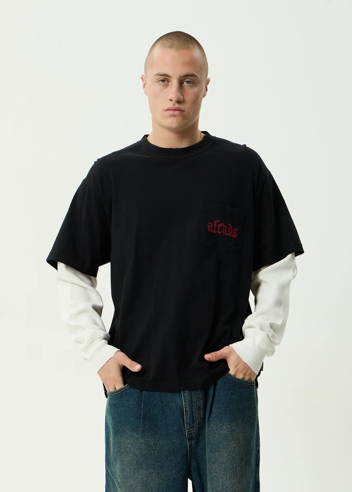 Drop Zone - Layered Waffle Long Sleeve - Stone Black