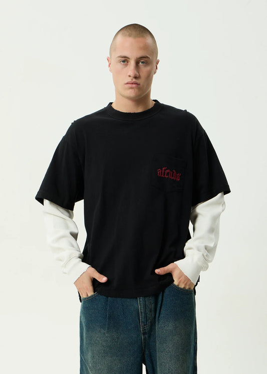 Drop Zone - Layered Waffle Long Sleeve - Stone Black