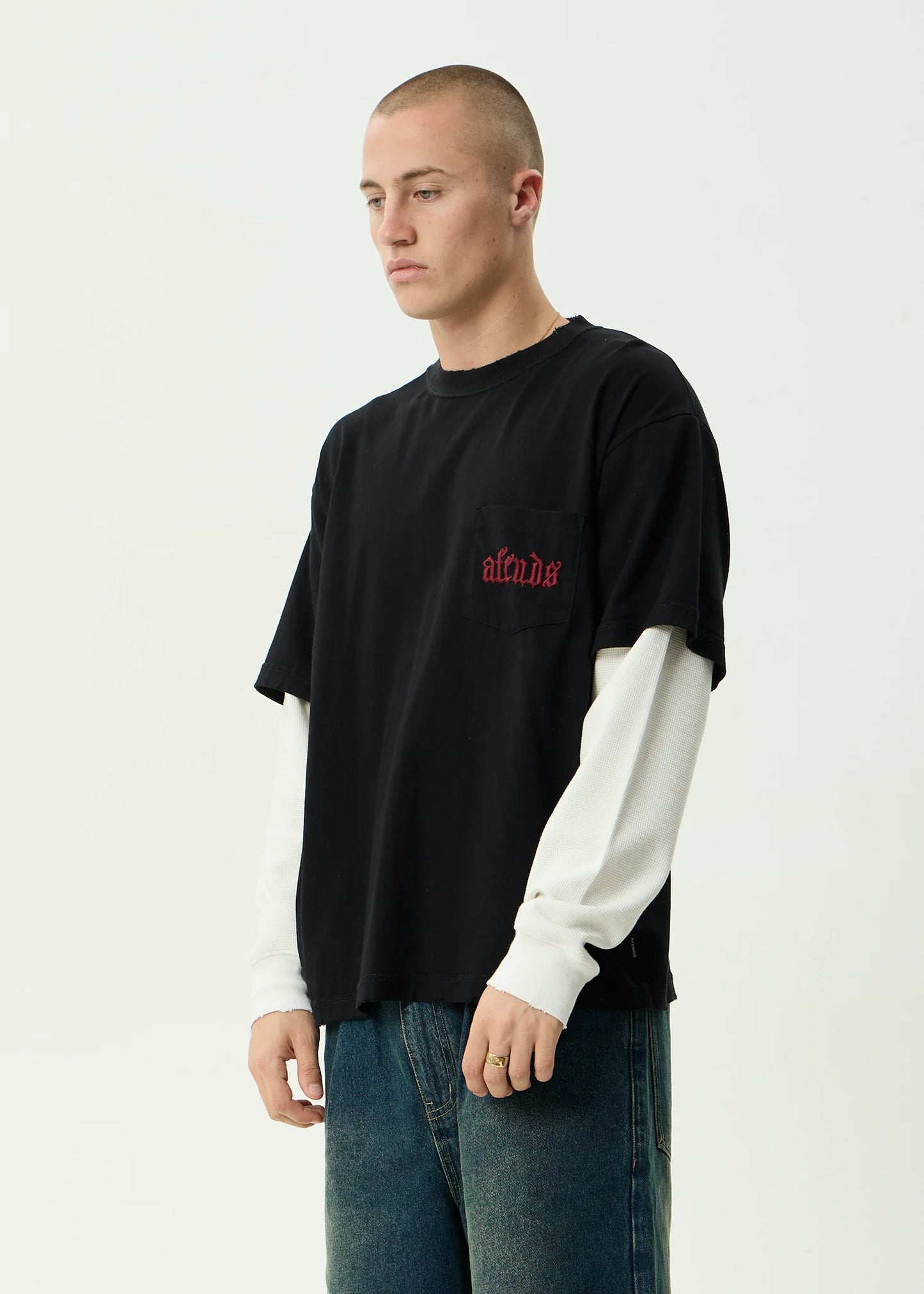 Drop Zone - Layered Waffle Long Sleeve - Stone Black