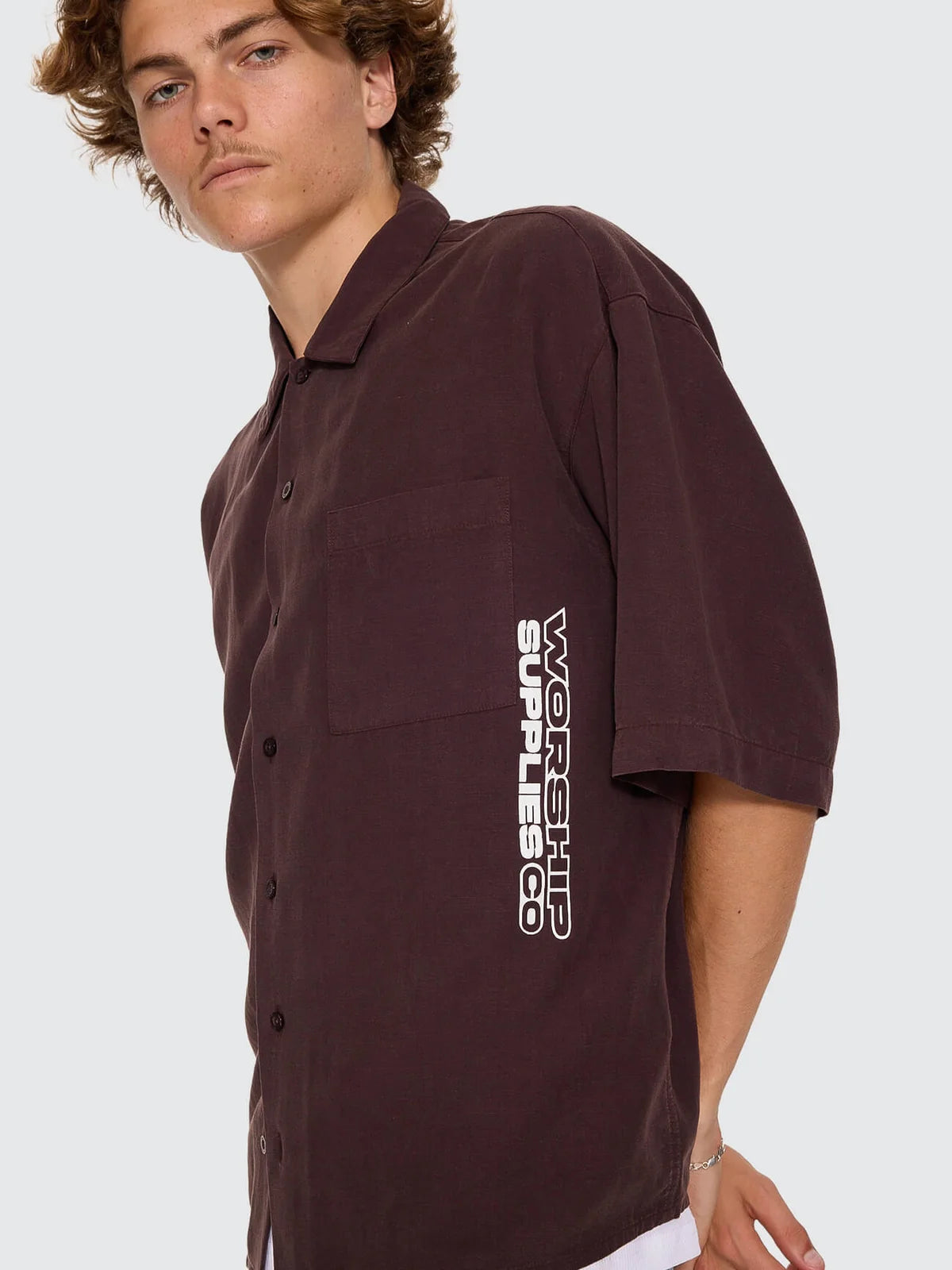 Hemisphere Box Crop Short Sleeve Shirt - Black Coffee