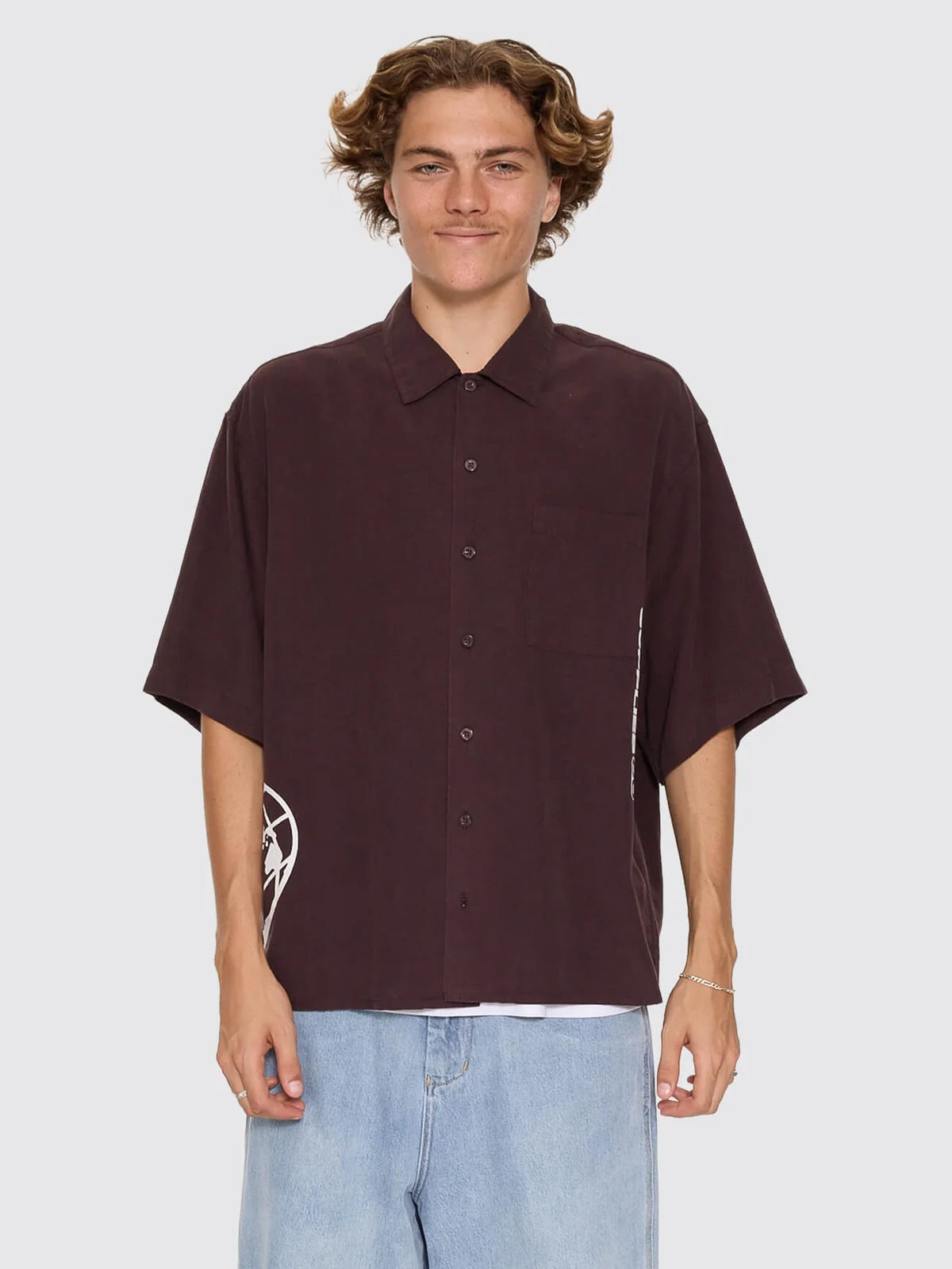 Hemisphere Box Crop Short Sleeve Shirt - Black Coffee