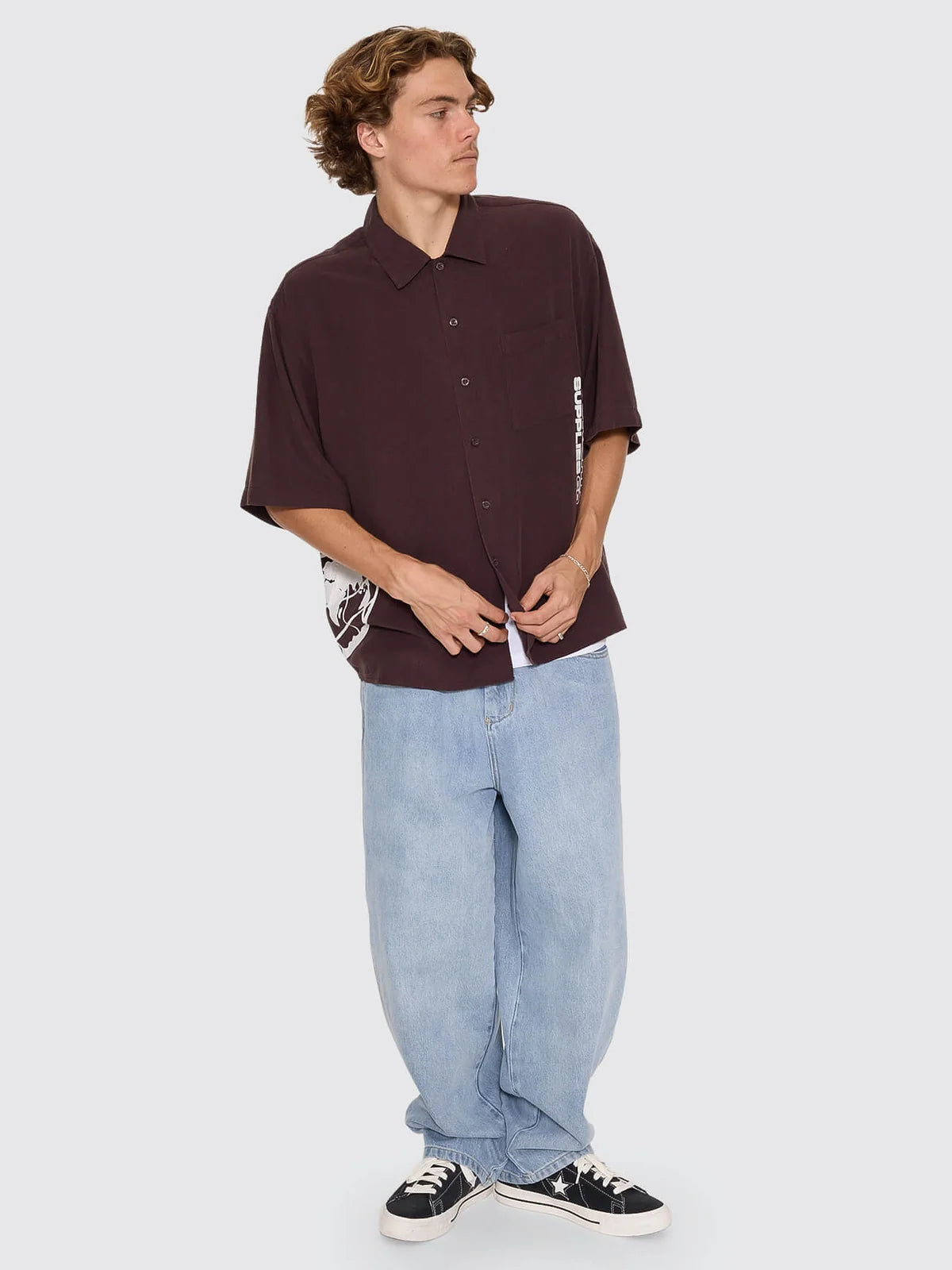 Hemisphere Box Crop Short Sleeve Shirt - Black Coffee