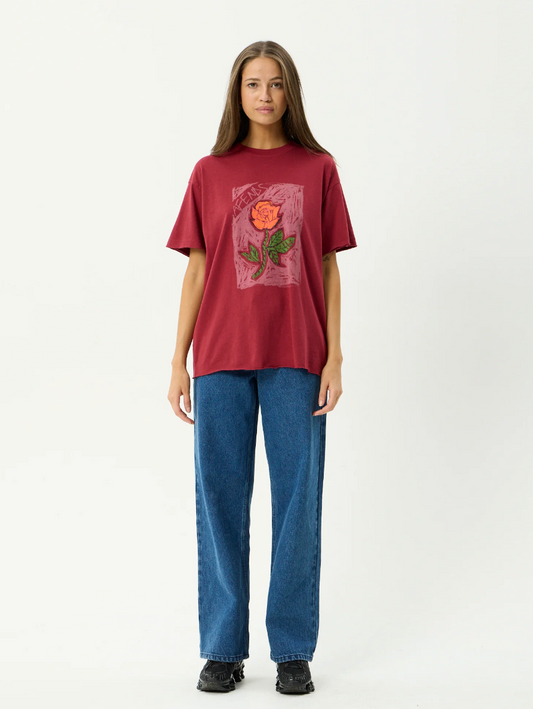 Single N Thorny - Oversized Hemp Tee - Burgundy